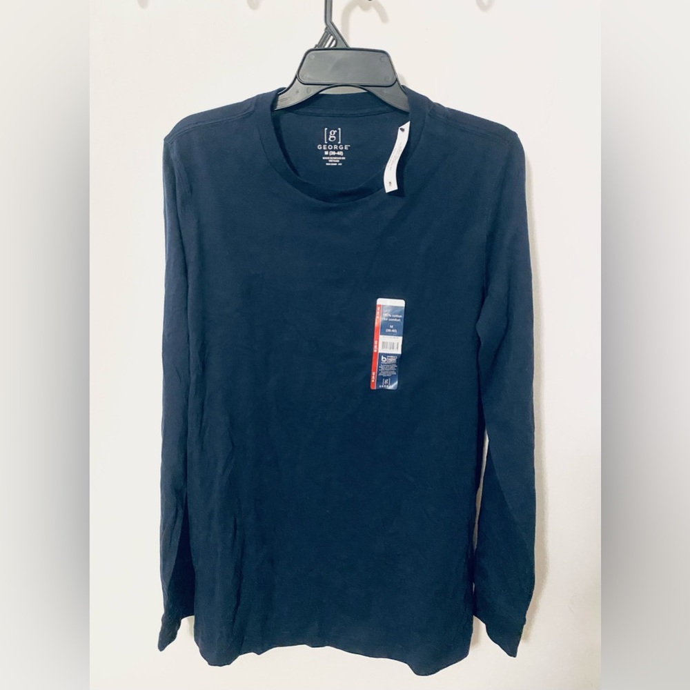 George Blue Long Sleeve Tees Classic Crew Neck